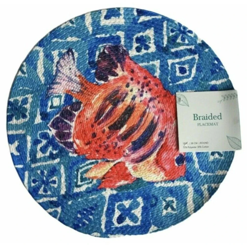 Orange Fish Placemats Set of 4 Braided Cotton 15